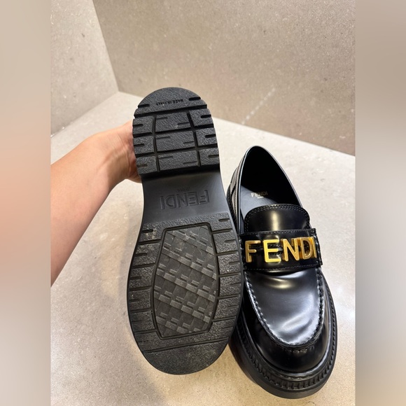 Fendi Black Slip-On Loafers with Gold Accent 38.5 - Picture 5 of 5
